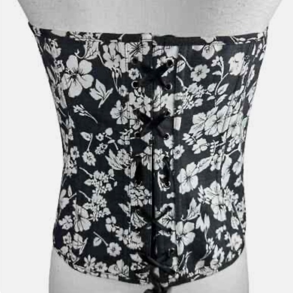 Adore Me Black and White Floral Hibiscus Lace Up Back Corset Top XL - Picture 2 of 10